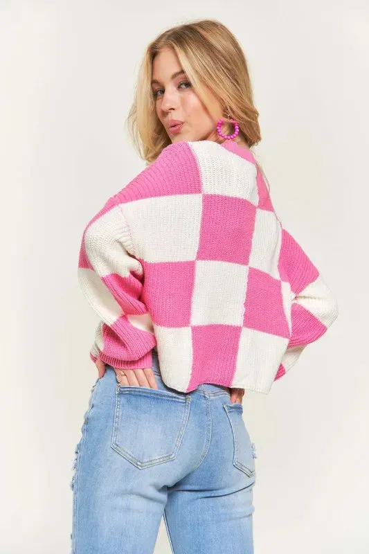 ADORA Plus Size Comfy Checkered Colorblock Sweater Top sold by Unique Kulture product image thumbnail 3