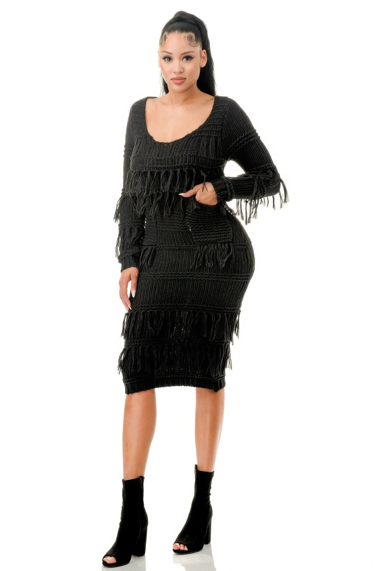 Knit Long Sleeve Fringe Dress sold by Unique Kulture product image thumbnail 2