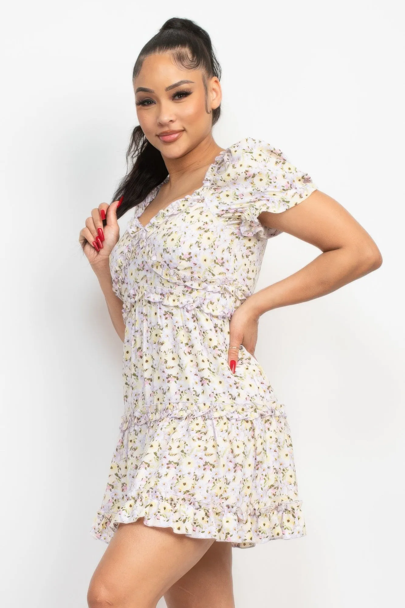 Ruffled Floral Puff Sleeve Dress sold by Unique Kulture product image thumbnail 4