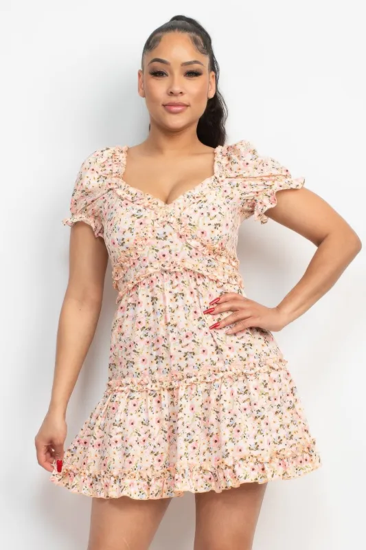 Ruffled Floral Puff Sleeve Dress sold by Unique Kulture