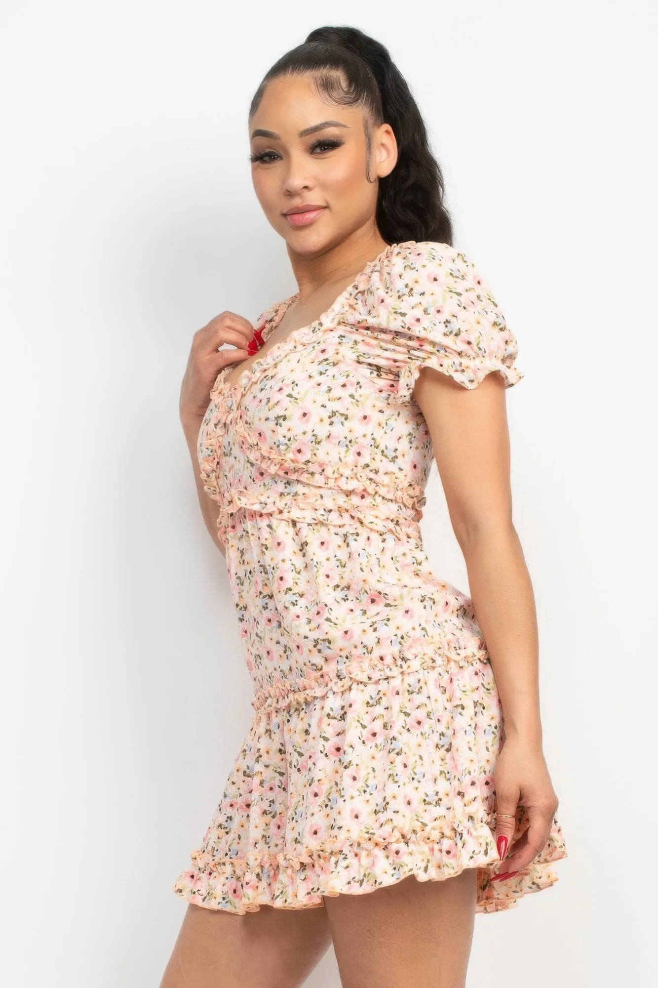 Ruffled Floral Puff Sleeve Dress sold by Unique Kulture product image thumbnail 3