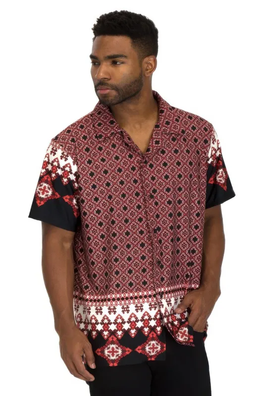 Mens Cuban Collar Cut Button Down Shirt made by Unique Kulture