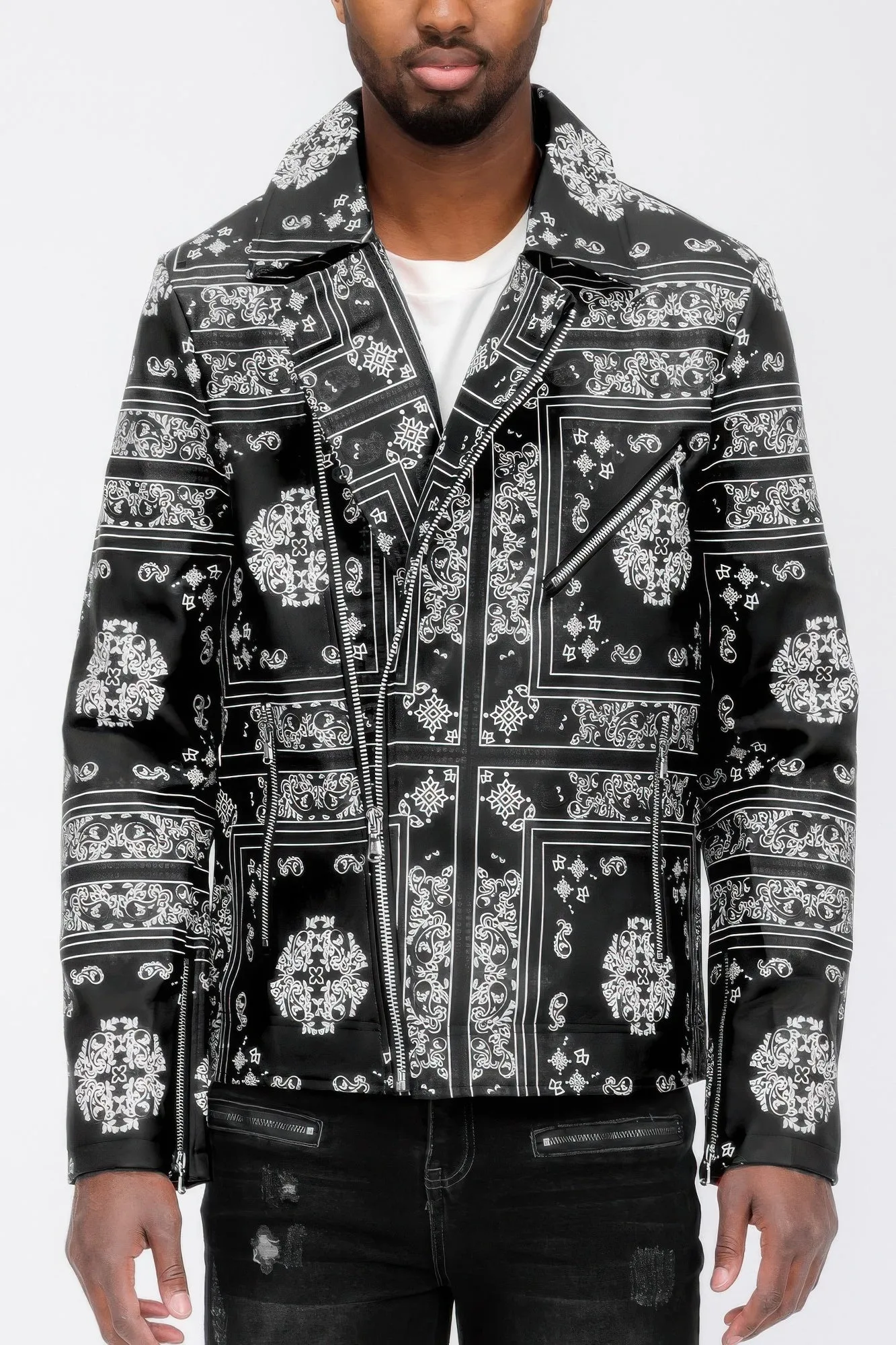 Bandana Print Vegan Leather Jacket sold by Unique Kulture product image thumbnail 4