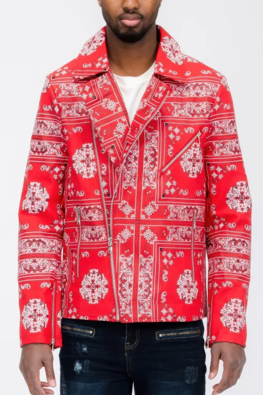 Bandana Print Vegan Leather Jacket made by Unique Kulture
