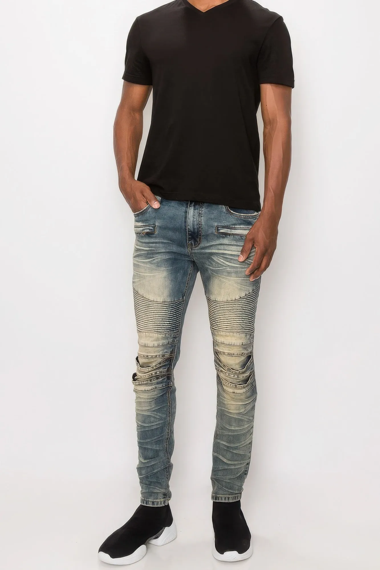 Men Creased Biker Denim Jeans sold by Unique Kulture product image thumbnail 2
