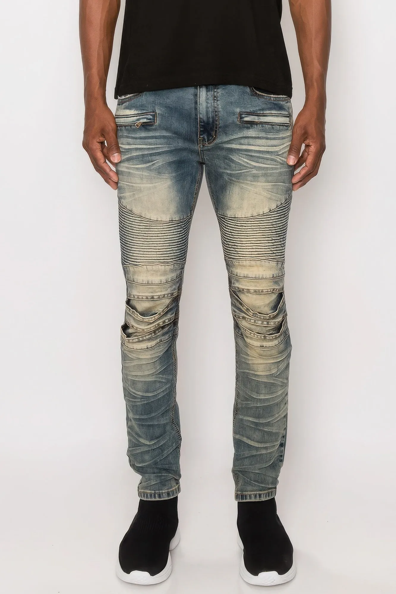 Men Creased Biker Denim Jeans sold by Unique Kulture