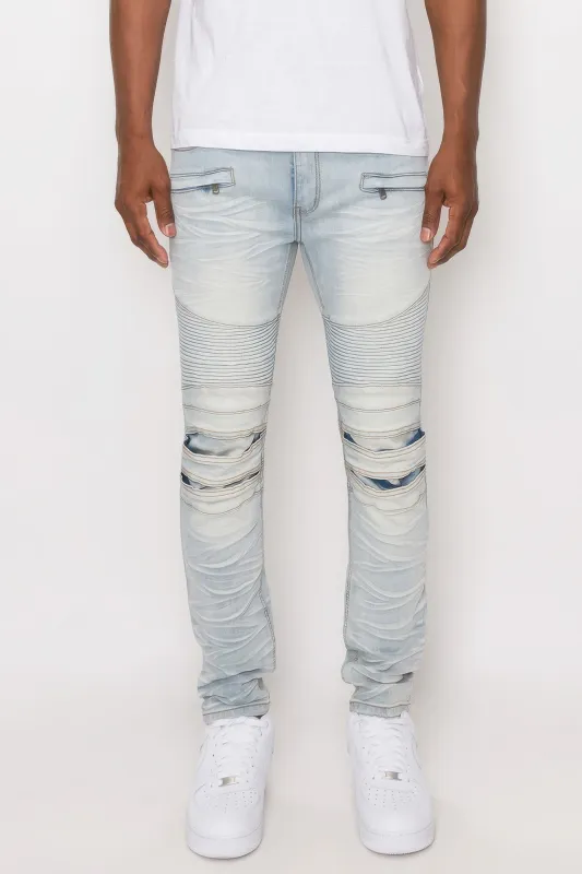 Men Creased Biker Denim Jeans sold by Unique Kulture