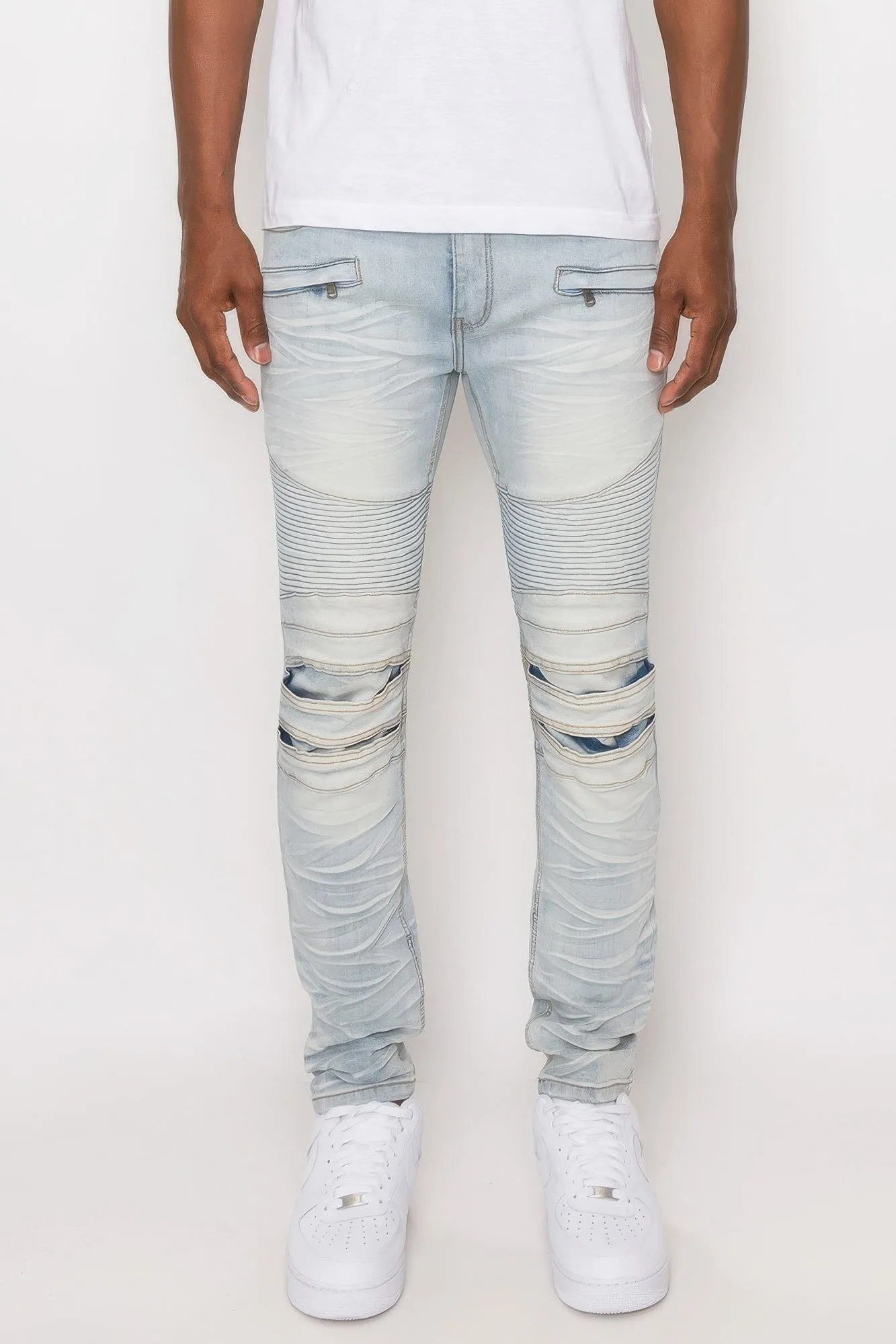 Men Creased Biker Denim Jeans sold by Unique Kulture