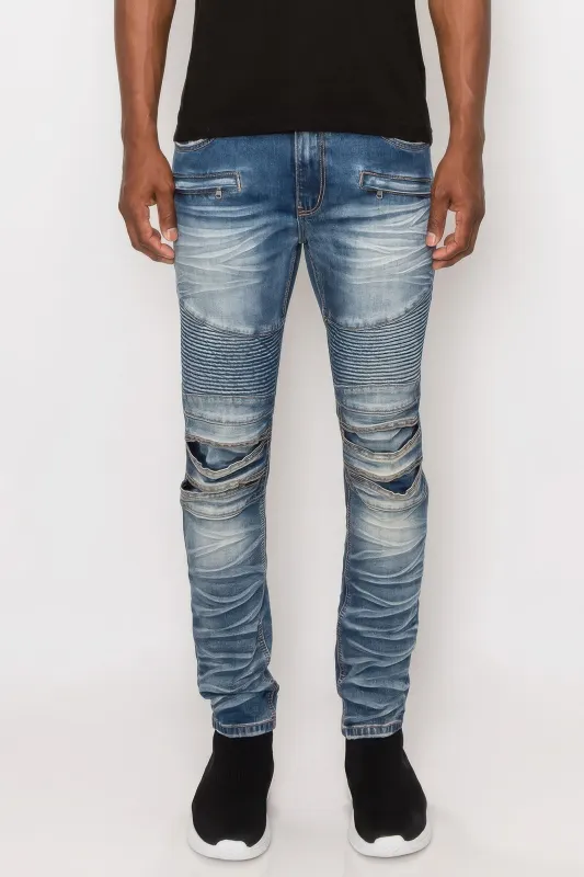 Men Creased Biker Denim Jeans sold by Unique Kulture