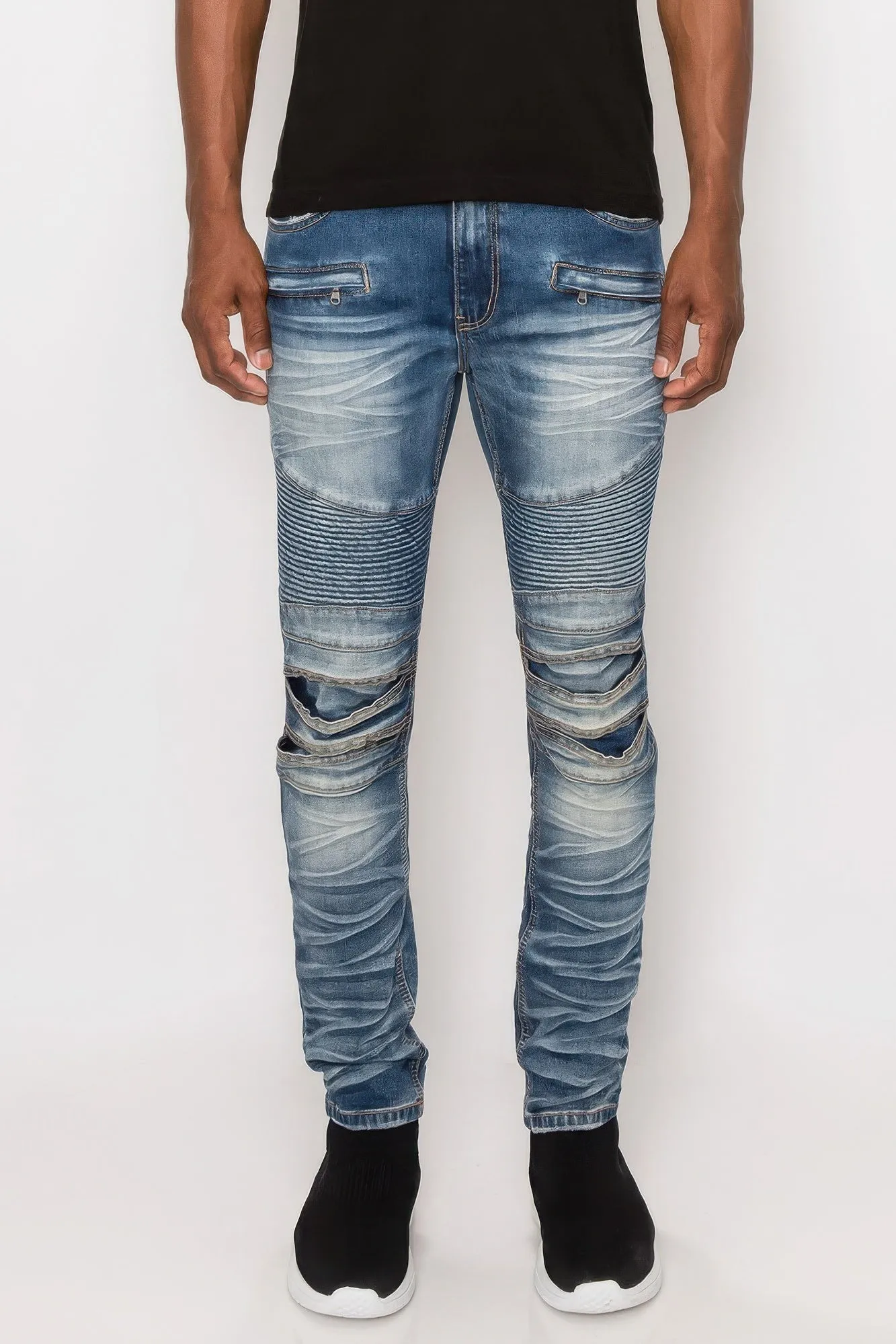 Men Creased Biker Denim Jeans sold by Unique Kulture
