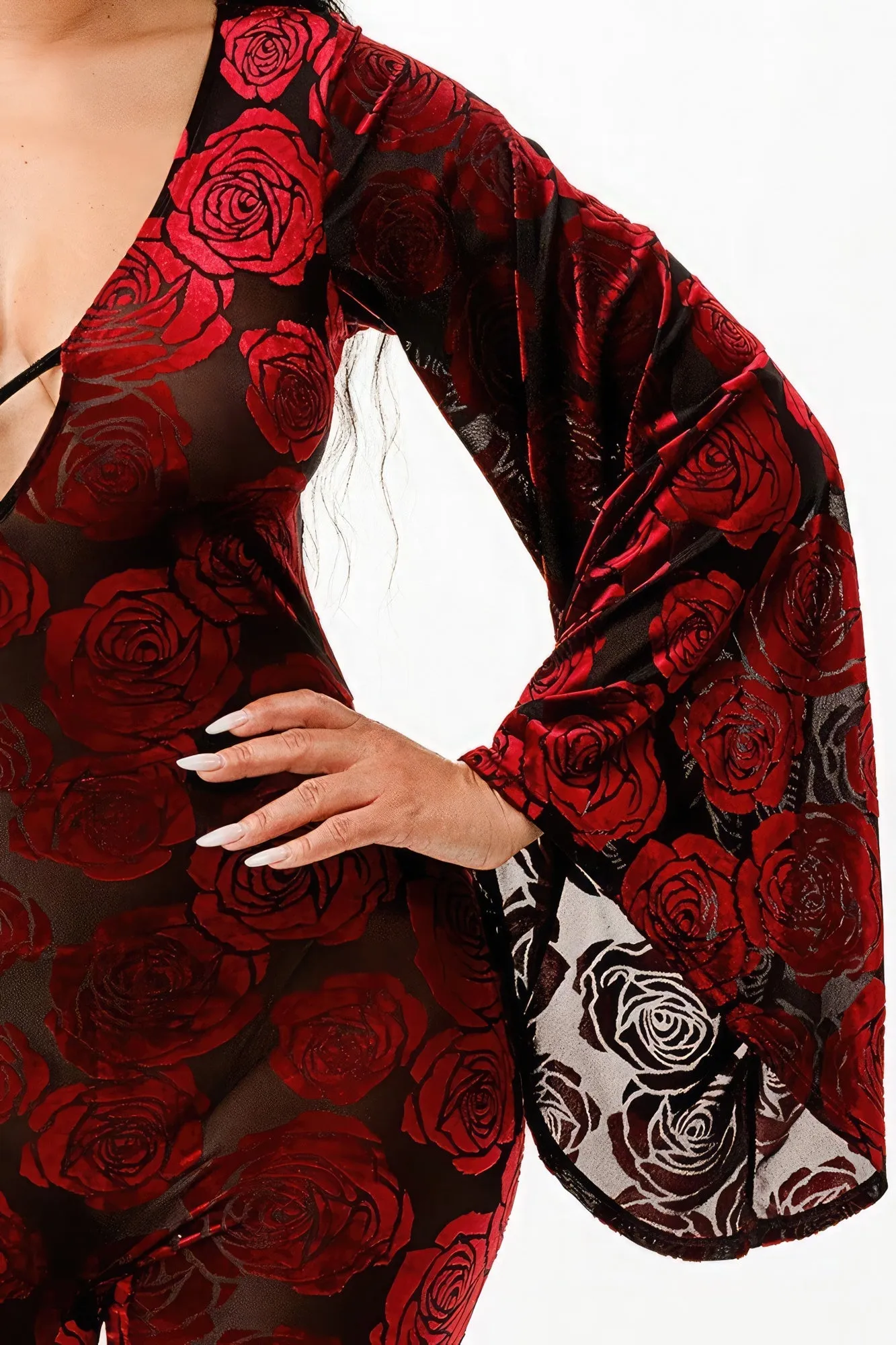 Velvet Flocking Jumpsuit/bell Sleeve sold by Unique Kulture product image thumbnail 4