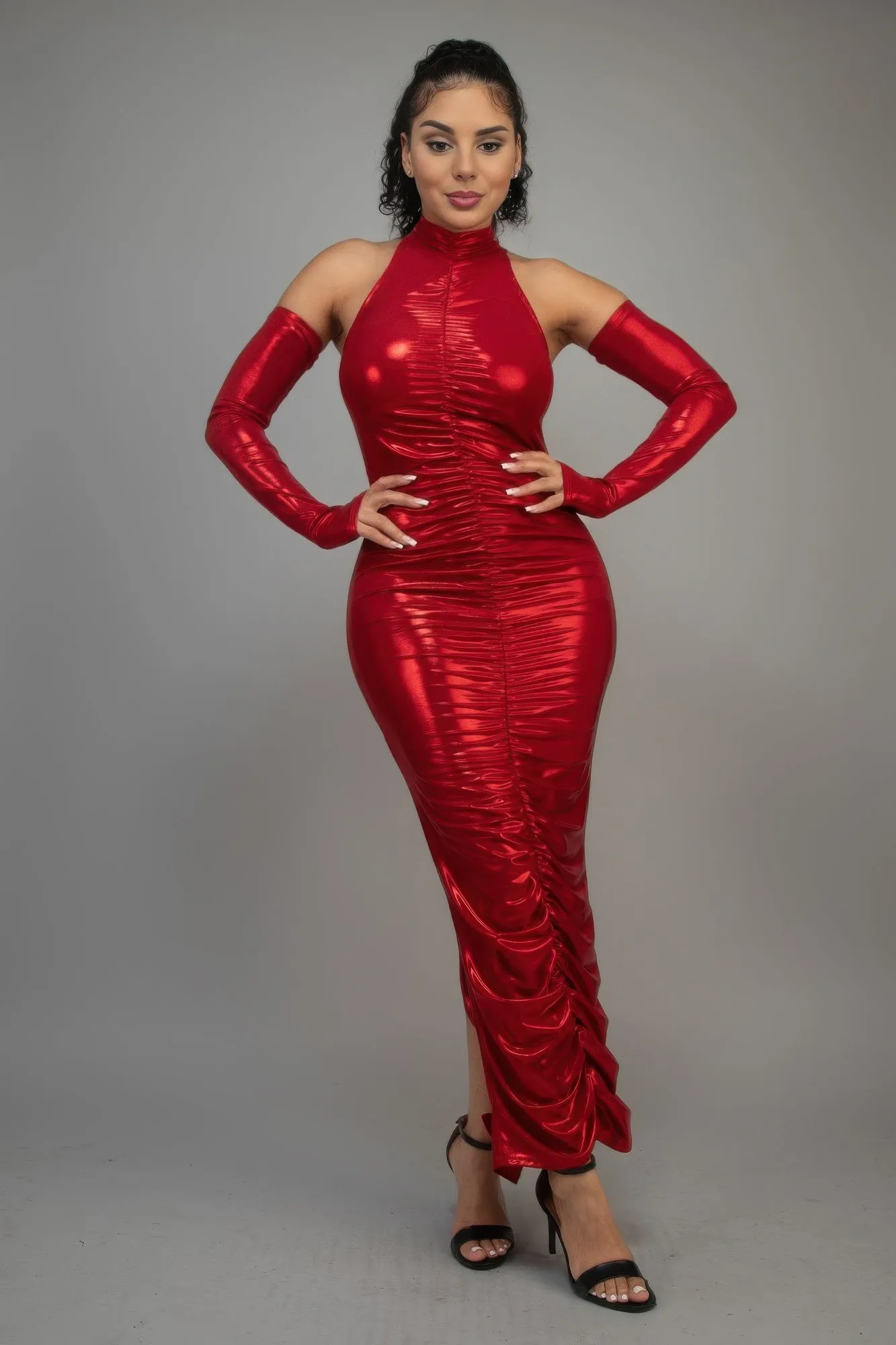 Metallic Ruched Dress With Sleeves sold by Unique Kulture product image thumbnail 3