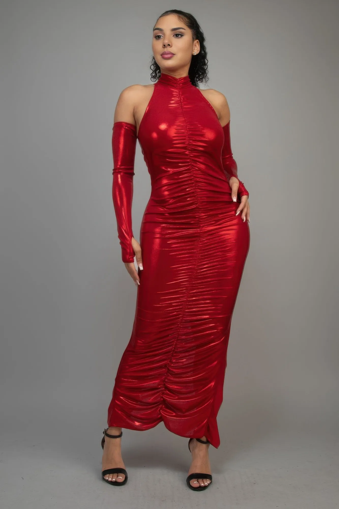 Metallic Ruched Dress With Sleeves sold by Unique Kulture product image thumbnail 2