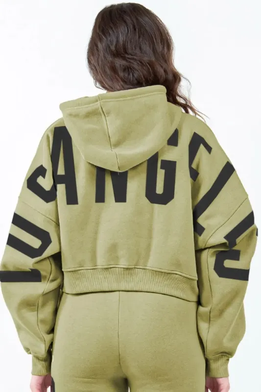 American Bazi Cropped Hoodie – Letter Graphic, Long Sleeve, Drawstring sold by Unique Kulture