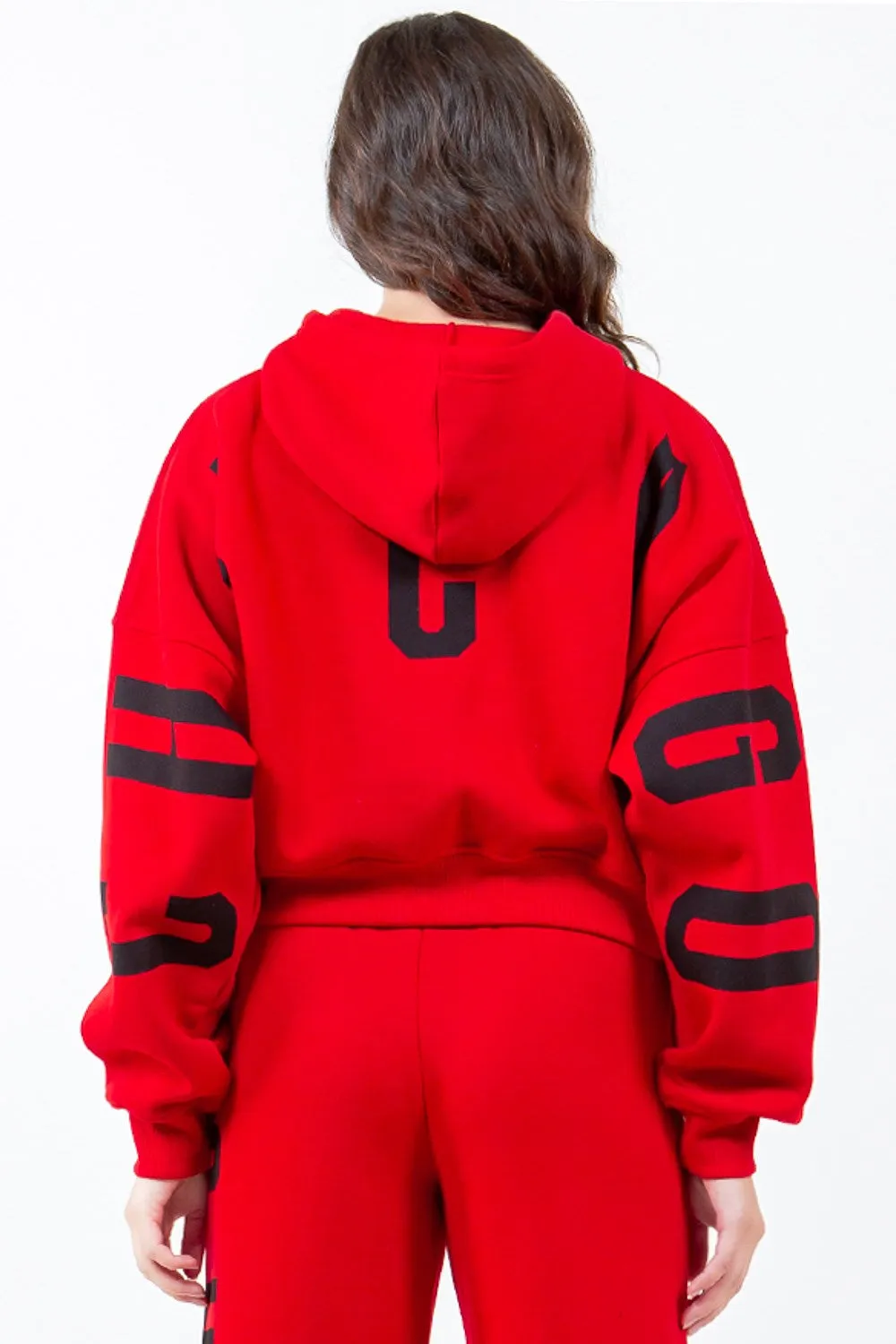 American Bazi Letter Graphic Long Sleeve Drawstring Cropped Hoodie sold by Unique Kulture product image thumbnail 2