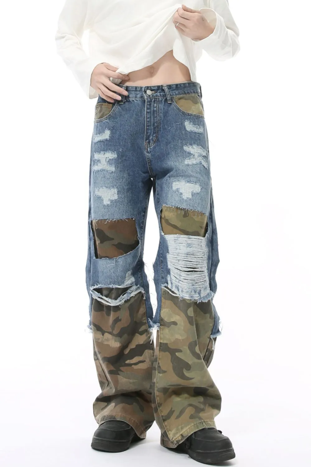 Distressed Camouflage Patchwork Jeans sold by Unique Kulture product image thumbnail 3