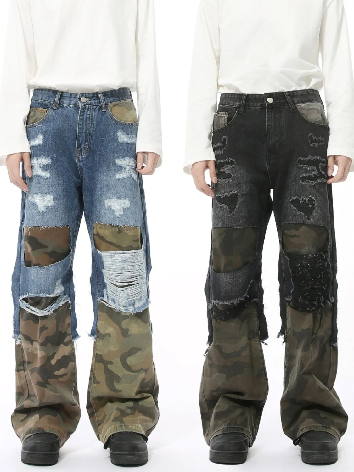 Distressed Camouflage Patchwork Jeans sold by Unique Kulture