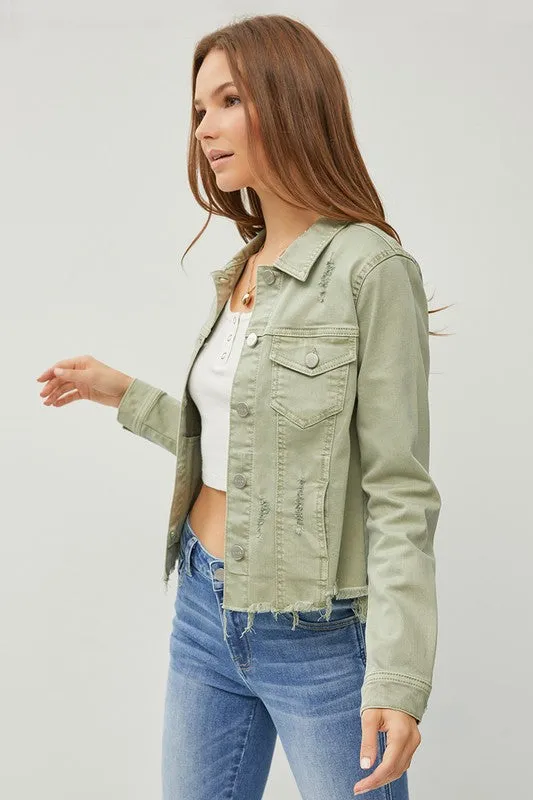 RISEN Full Size Raw Hem Button Up Cropped Denim Jacket Plus Size sold by Unique Kulture product image thumbnail 4