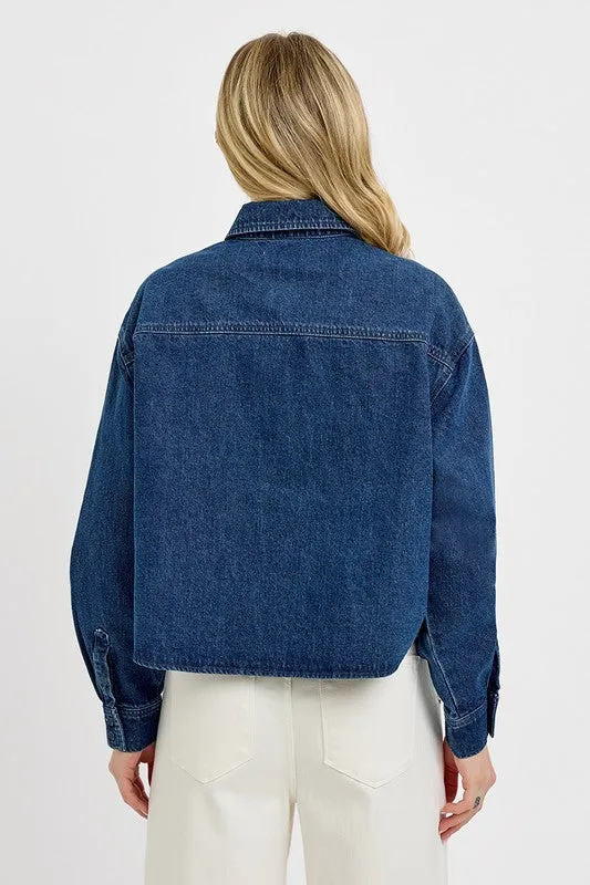RISEN Button Up Long Sleeve Denim Shacket sold by Unique Kulture product image thumbnail 5