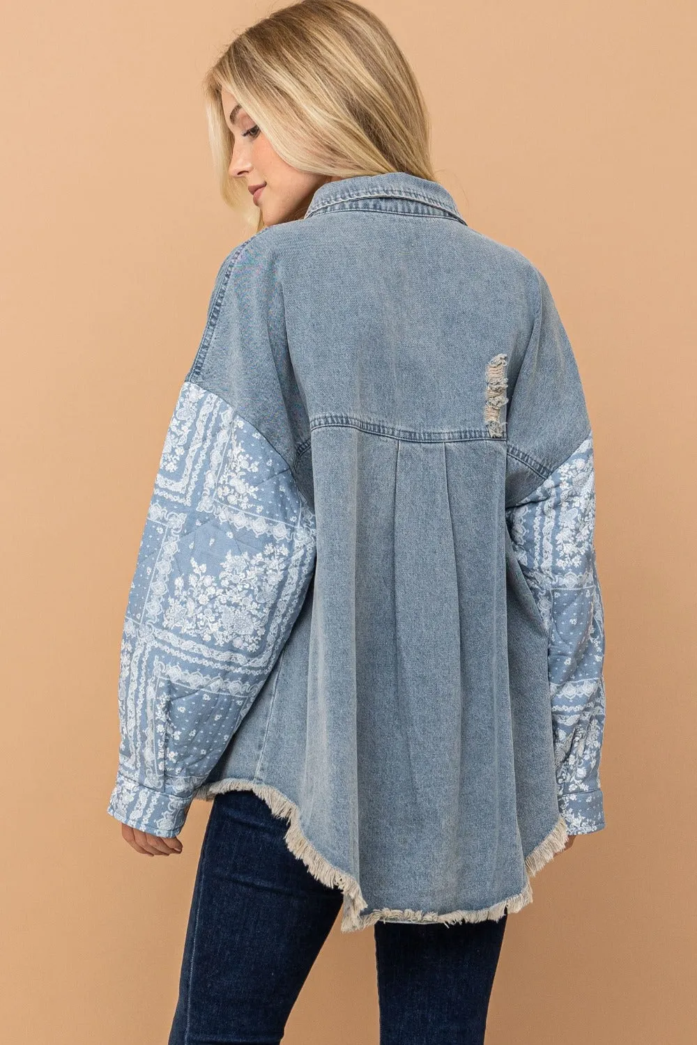 And The Why Full Size Paisley Print Quilted Sleeves Denim Jacket sold by Unique Kulture product image thumbnail 2
