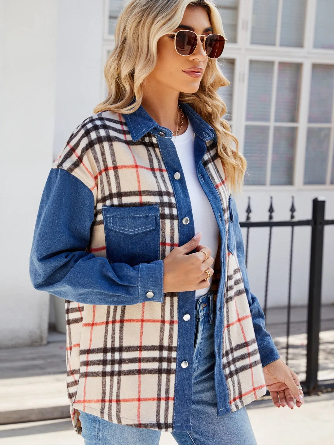 Plaid Long Sleeve Denim Jacket sold by Unique Kulture product image thumbnail 5