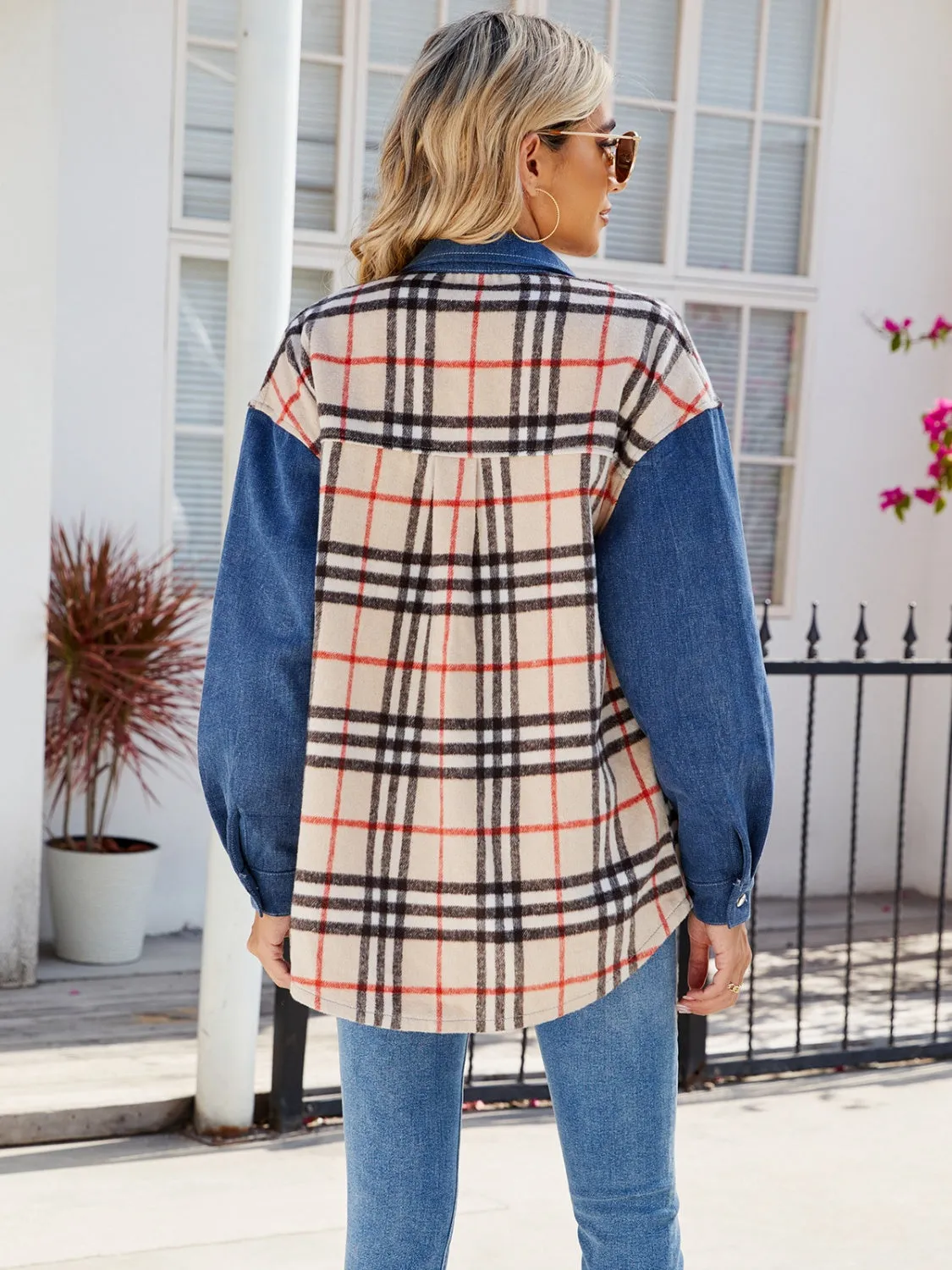 Plaid Long Sleeve Denim Jacket sold by Unique Kulture product image thumbnail 2