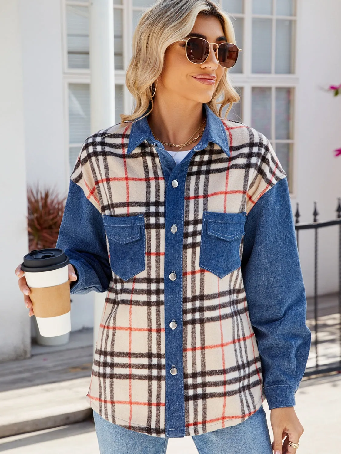 Plaid Long Sleeve Denim Jacket sold by Unique Kulture product image thumbnail 3