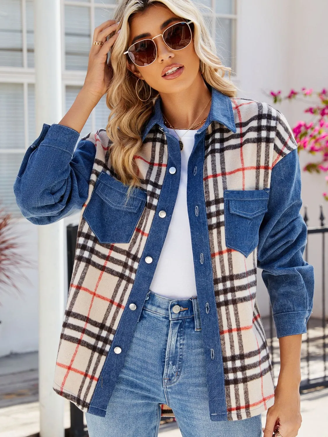Plaid Long Sleeve Denim Jacket sold by Unique Kulture product image thumbnail 4