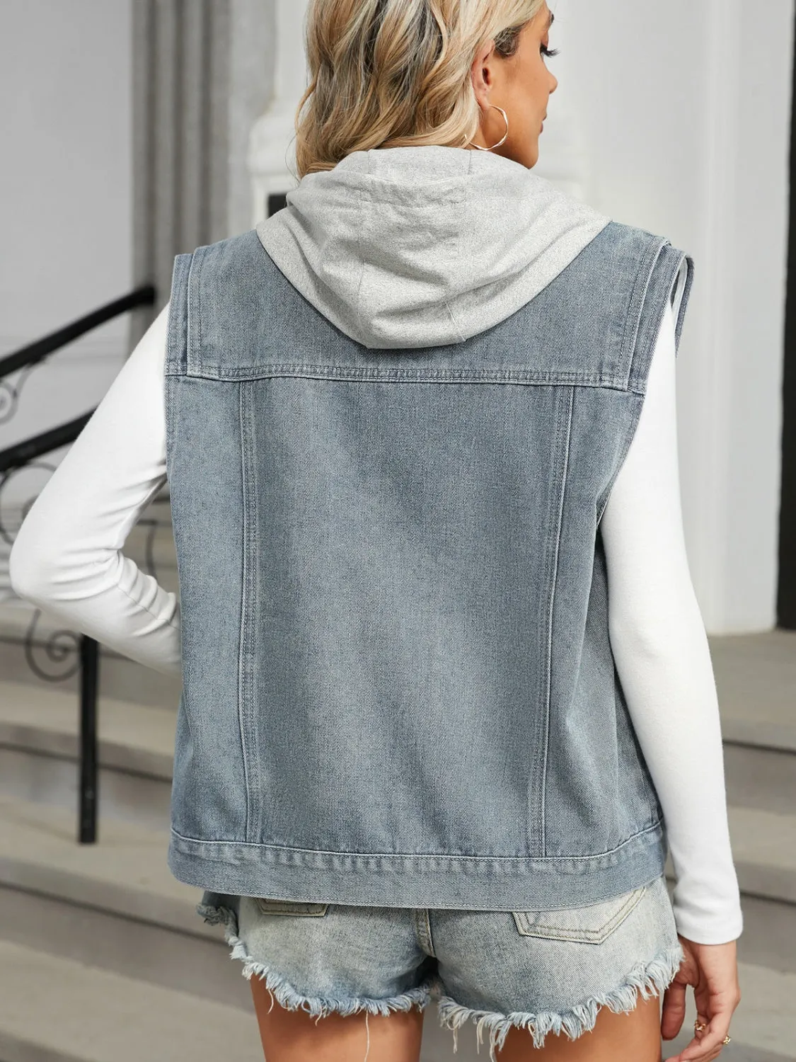 Pocketed Button Up Sleeveless Denim Jacket sold by Unique Kulture product image thumbnail 2