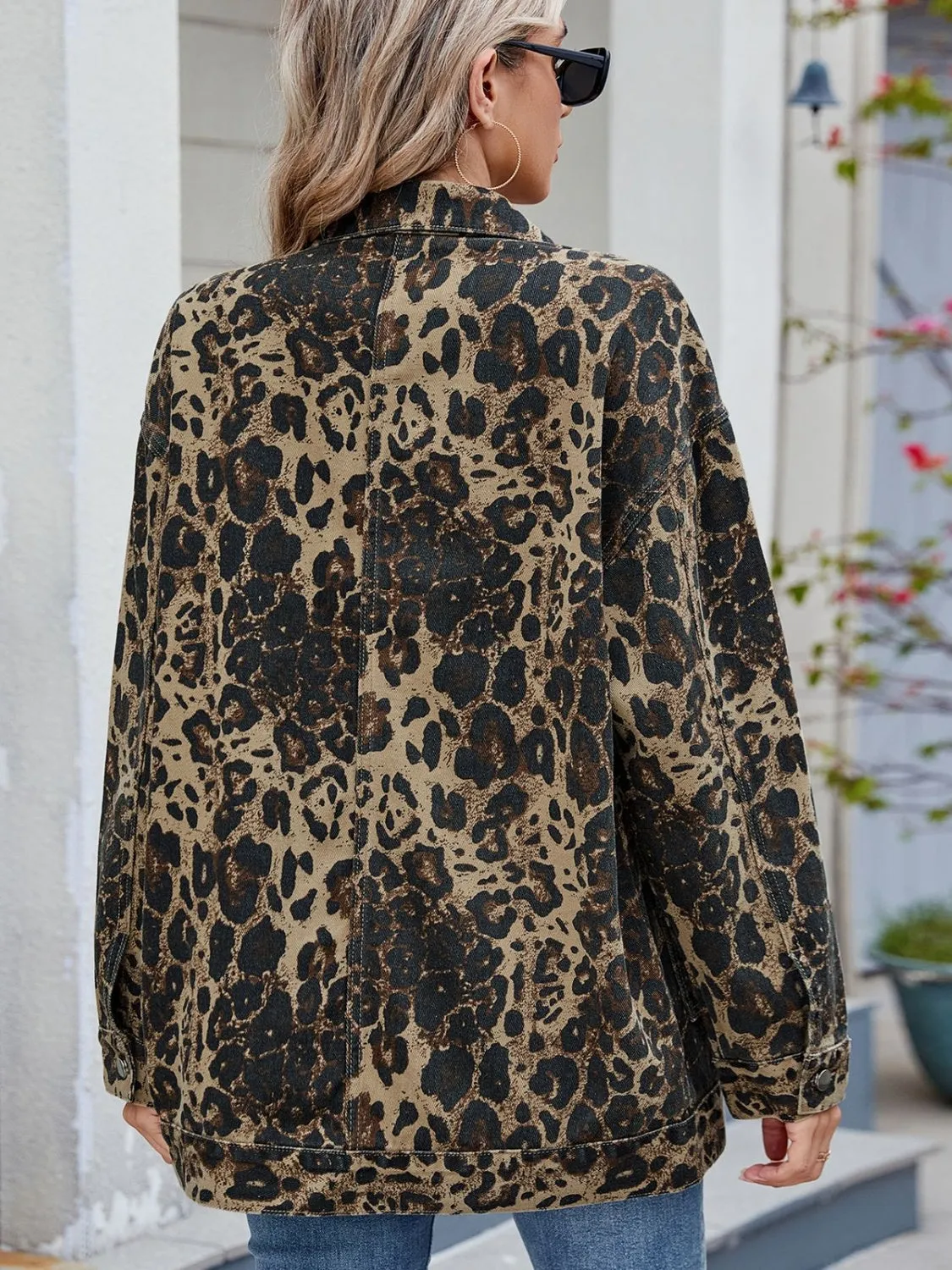 Leopard Button Up Drop Shoulder Denim Jacket sold by Unique Kulture product image thumbnail 5