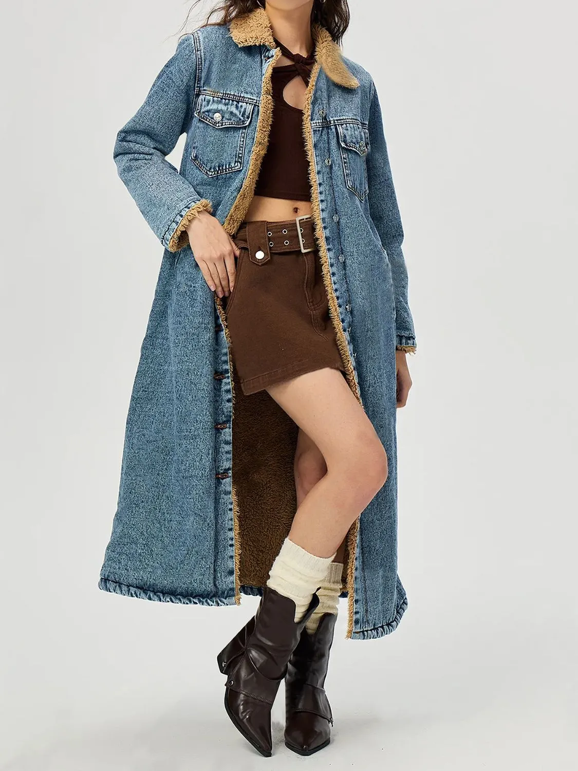 Pocketed Button Up Denim Jacket with Fur Lining sold by Unique Kulture product image thumbnail 4