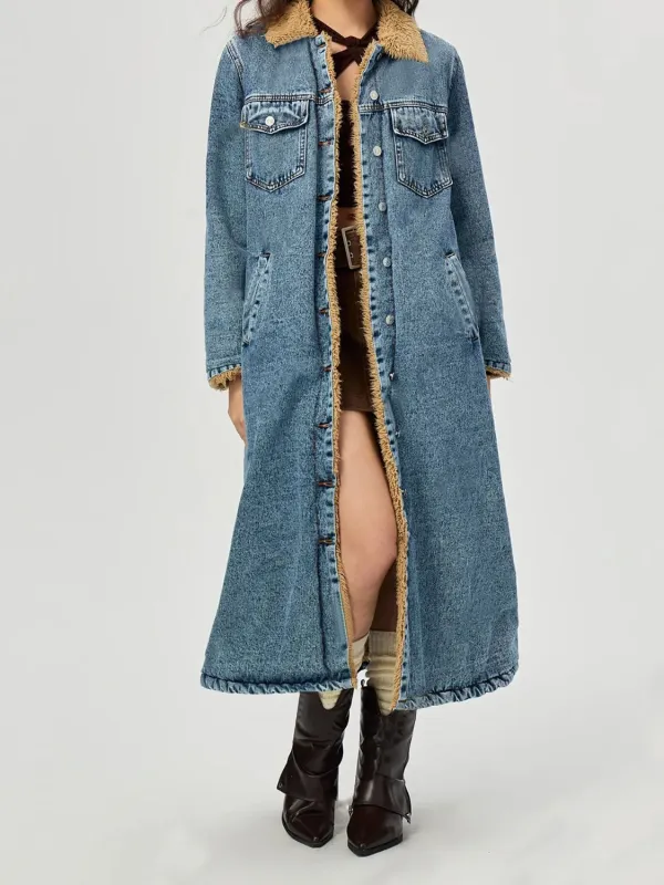 Pocketed Button Up Denim Jacket with Fur Lining sold by Unique Kulture