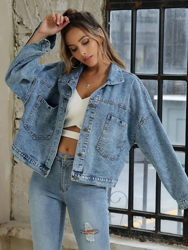Button Down Drop Shoulder Denim Jacket sold by Unique Kulture
