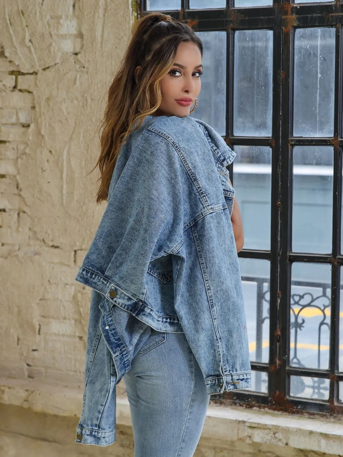 Button Down Drop Shoulder Denim Jacket sold by Unique Kulture product image thumbnail 3