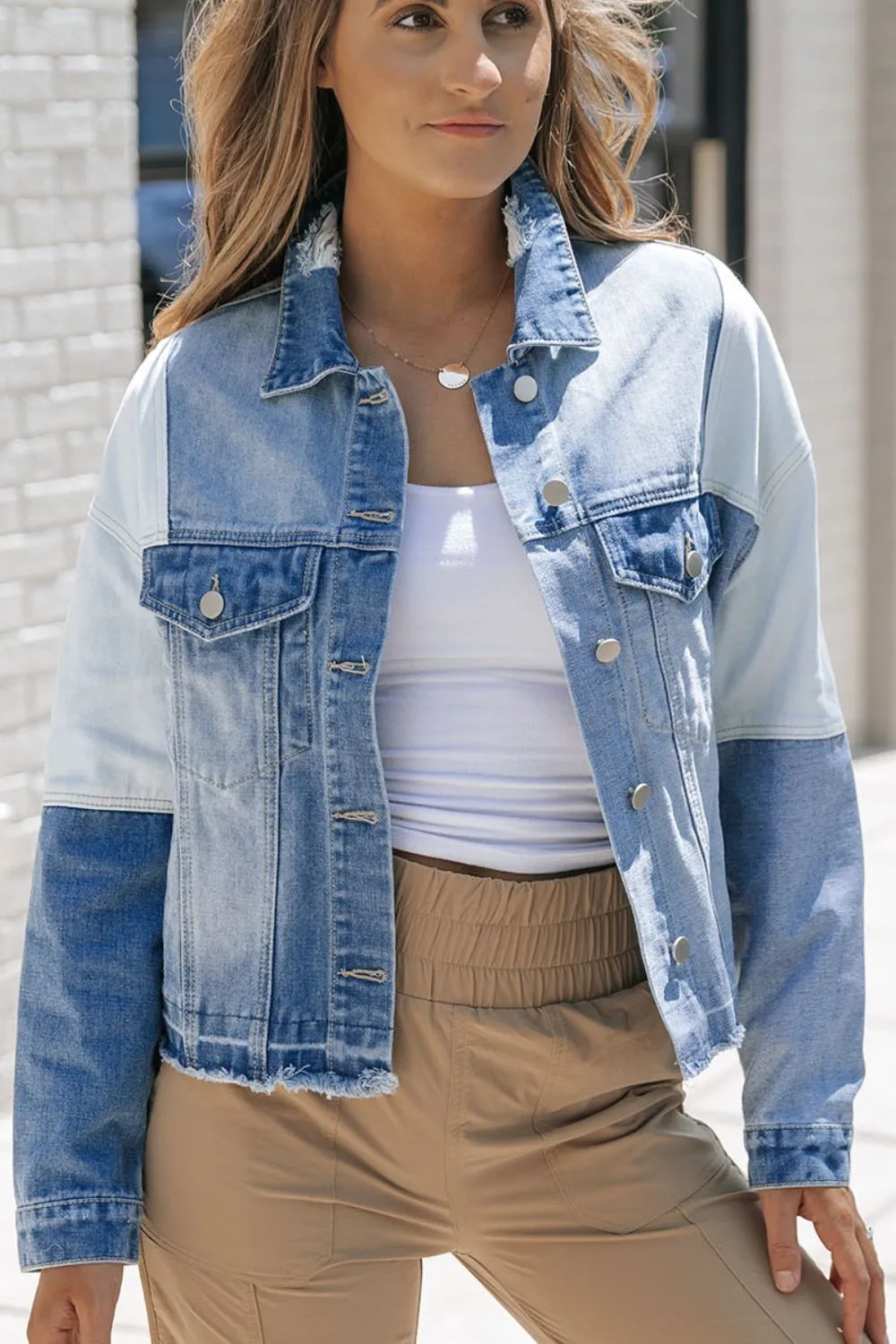 Distressed Button Up Drop Shoulder Denim Jacket sold by Unique Kulture product image thumbnail 4