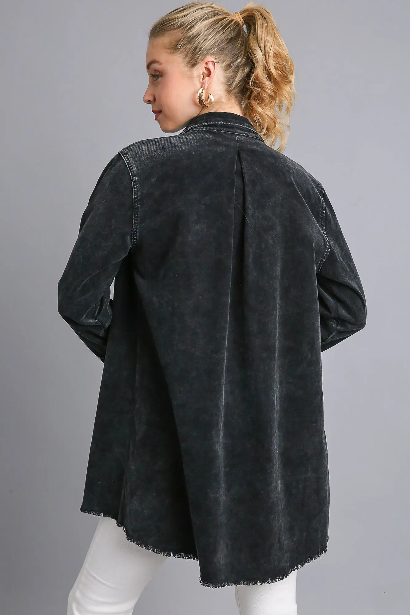 Umgee Raw Hem Button Down Denim Jacket with Chest Pockets sold by Unique Kulture product image thumbnail 2