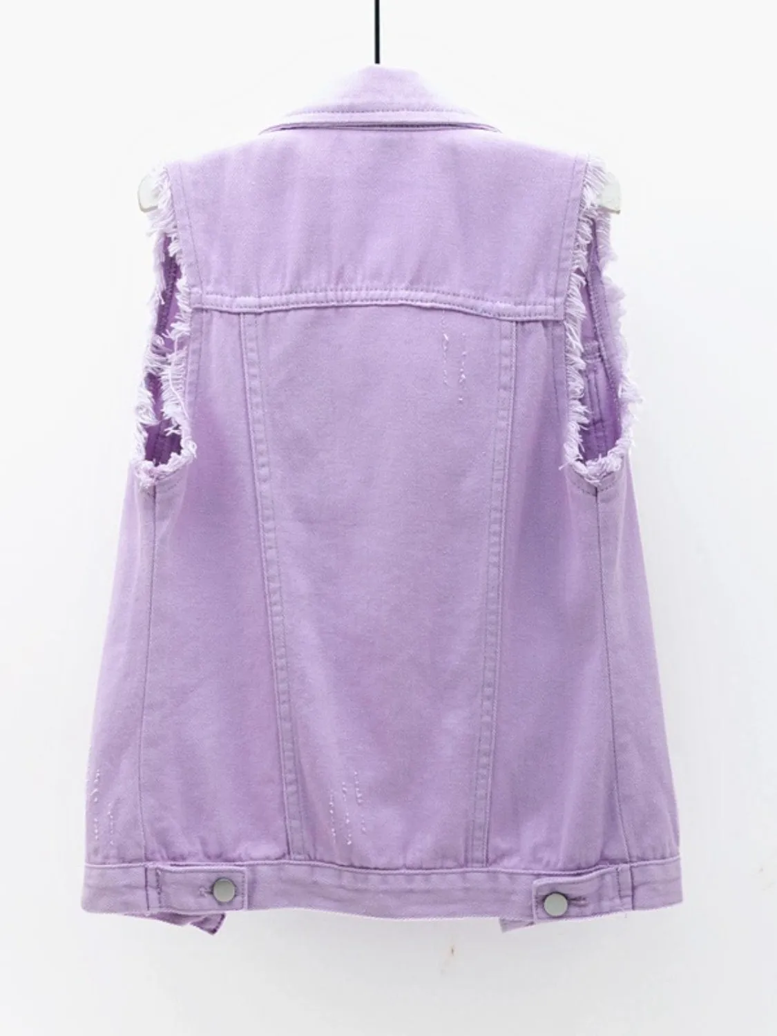 Full Size Button Down Raw Hem Sleeveless Denim Jacket Plus Size sold by Unique Kulture product image thumbnail 2