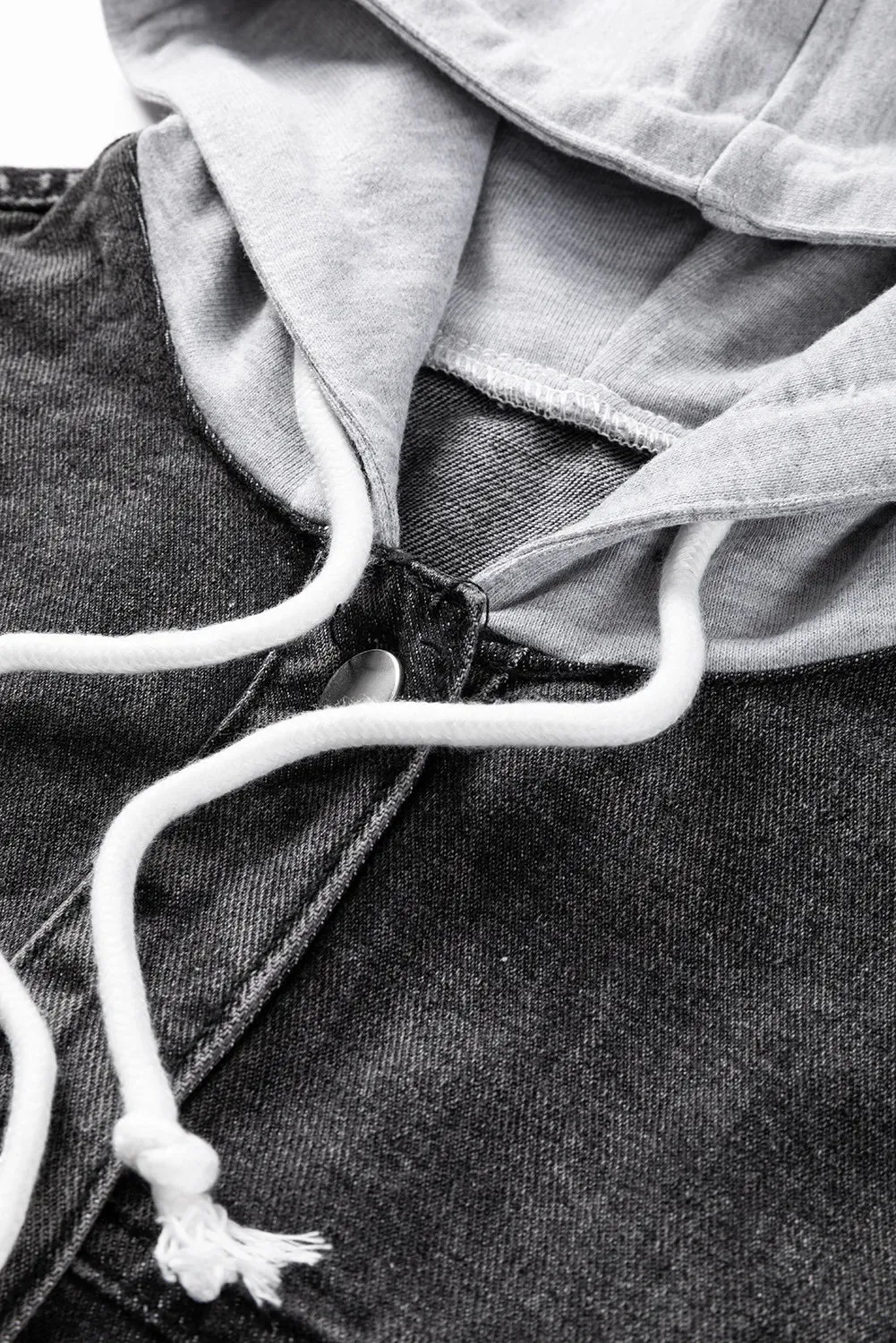 Distressed Drawstring Long Sleeve Hooded Denim Jacket sold by Unique Kulture product image thumbnail 4