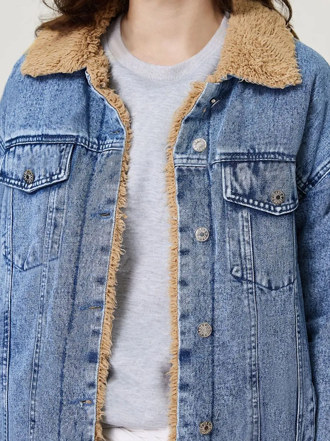 Button Up Collared Neck Plush Denim Jacket sold by Unique Kulture product image thumbnail 4