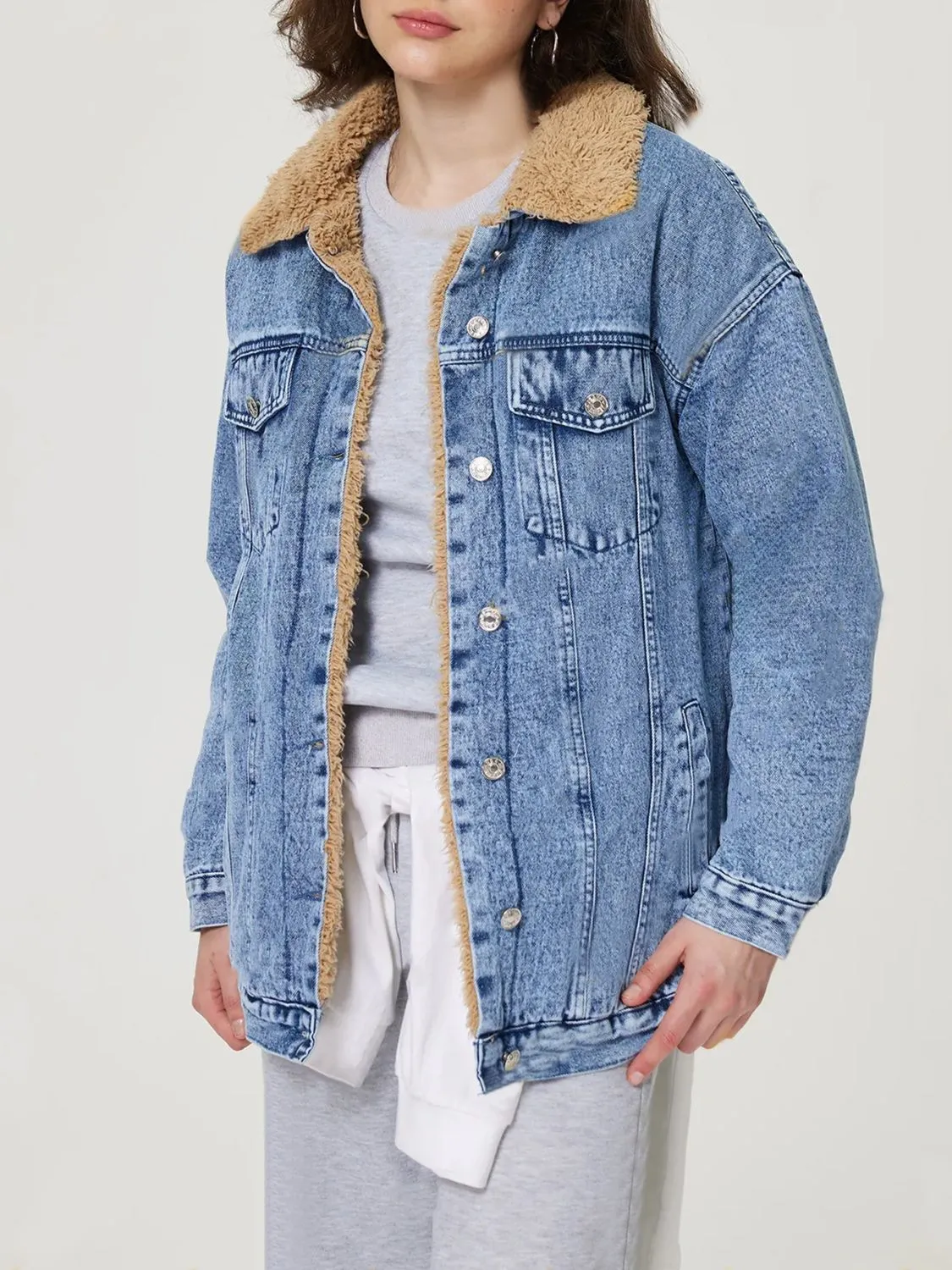 Button Up Collared Neck Plush Denim Jacket sold by Unique Kulture