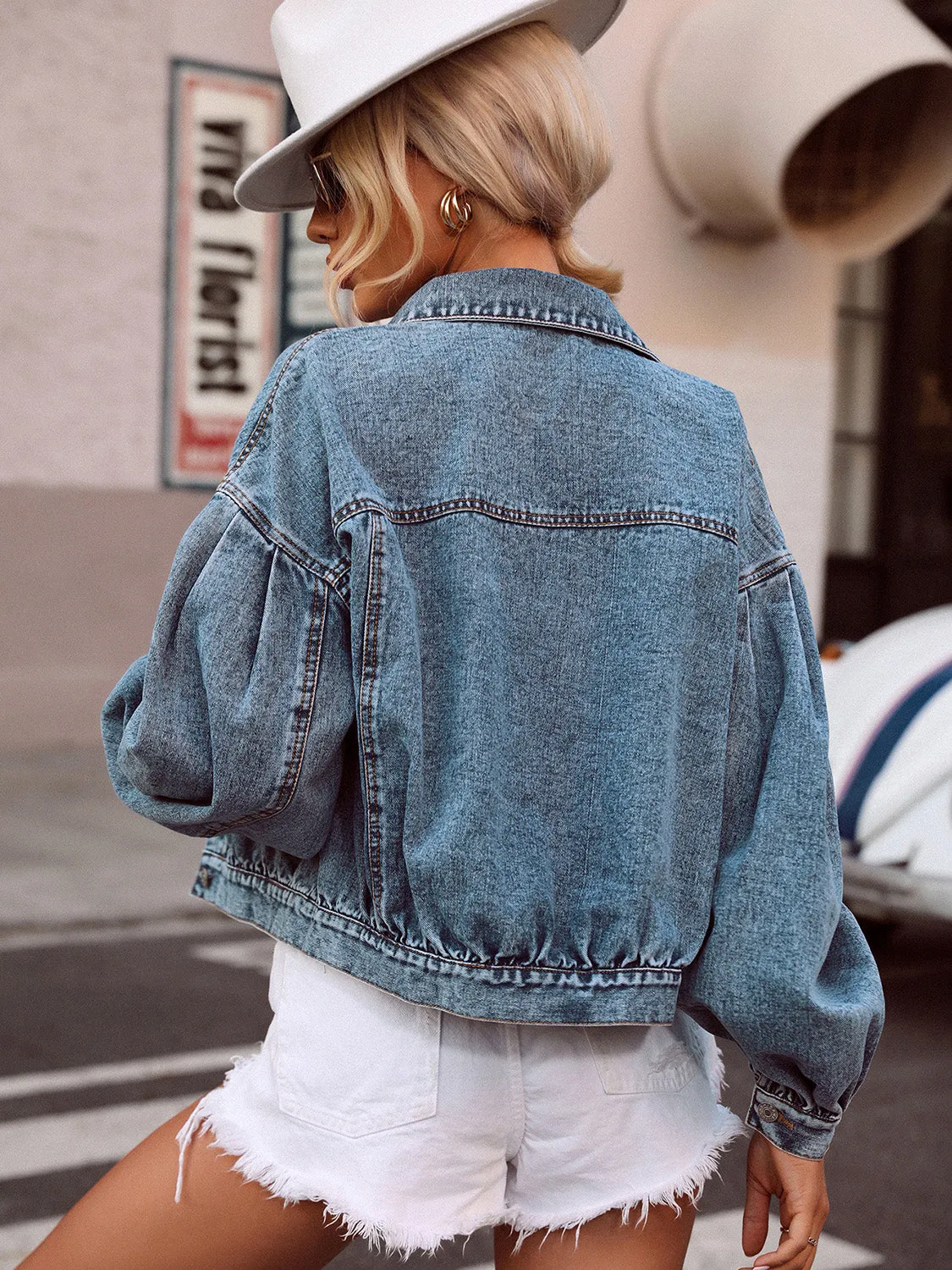 Collared Neck Dropped Shoulder Denim Top sold by Unique Kulture product image thumbnail 2