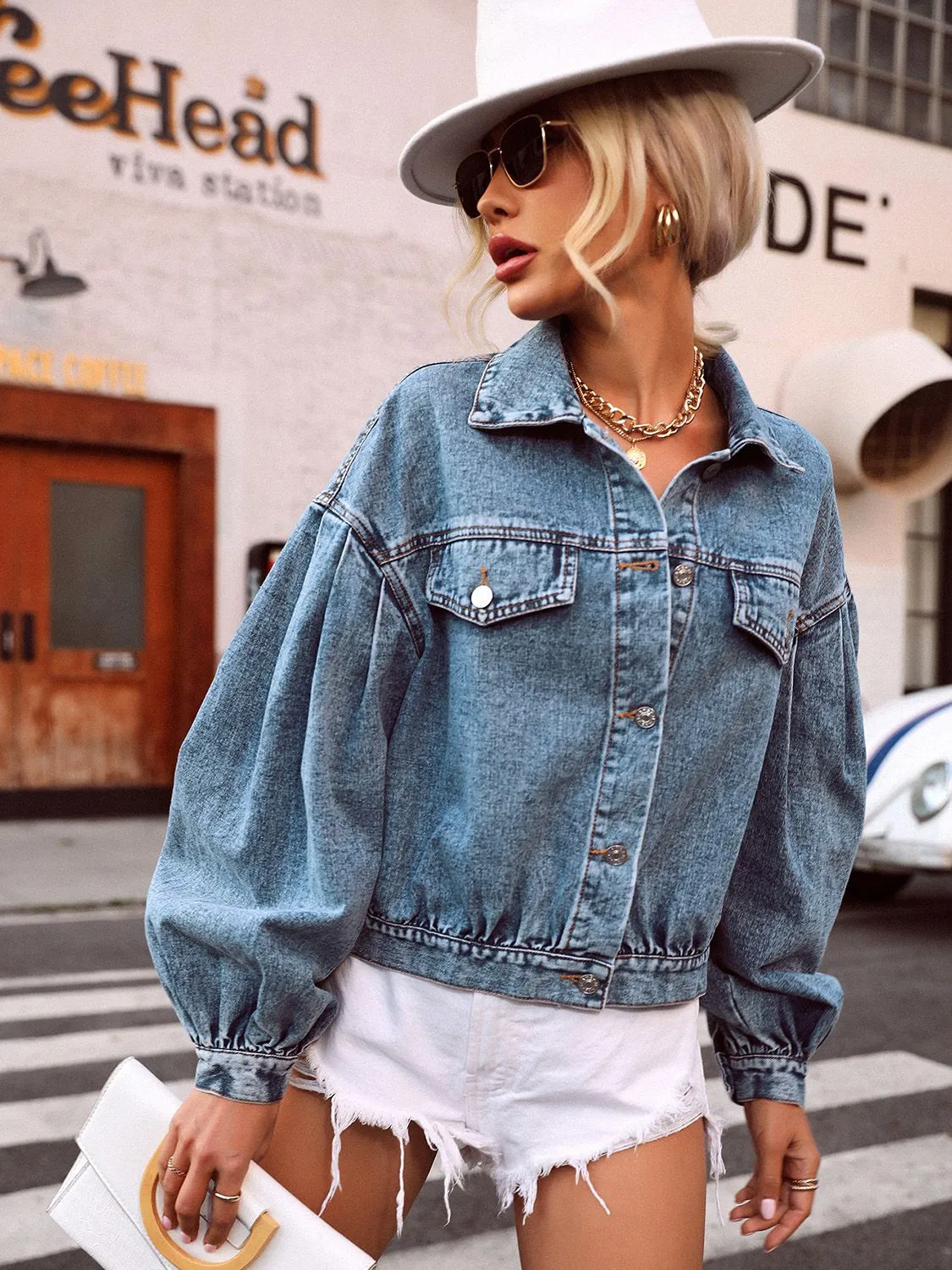 Collared Neck Dropped Shoulder Denim Top sold by Unique Kulture product image thumbnail 3