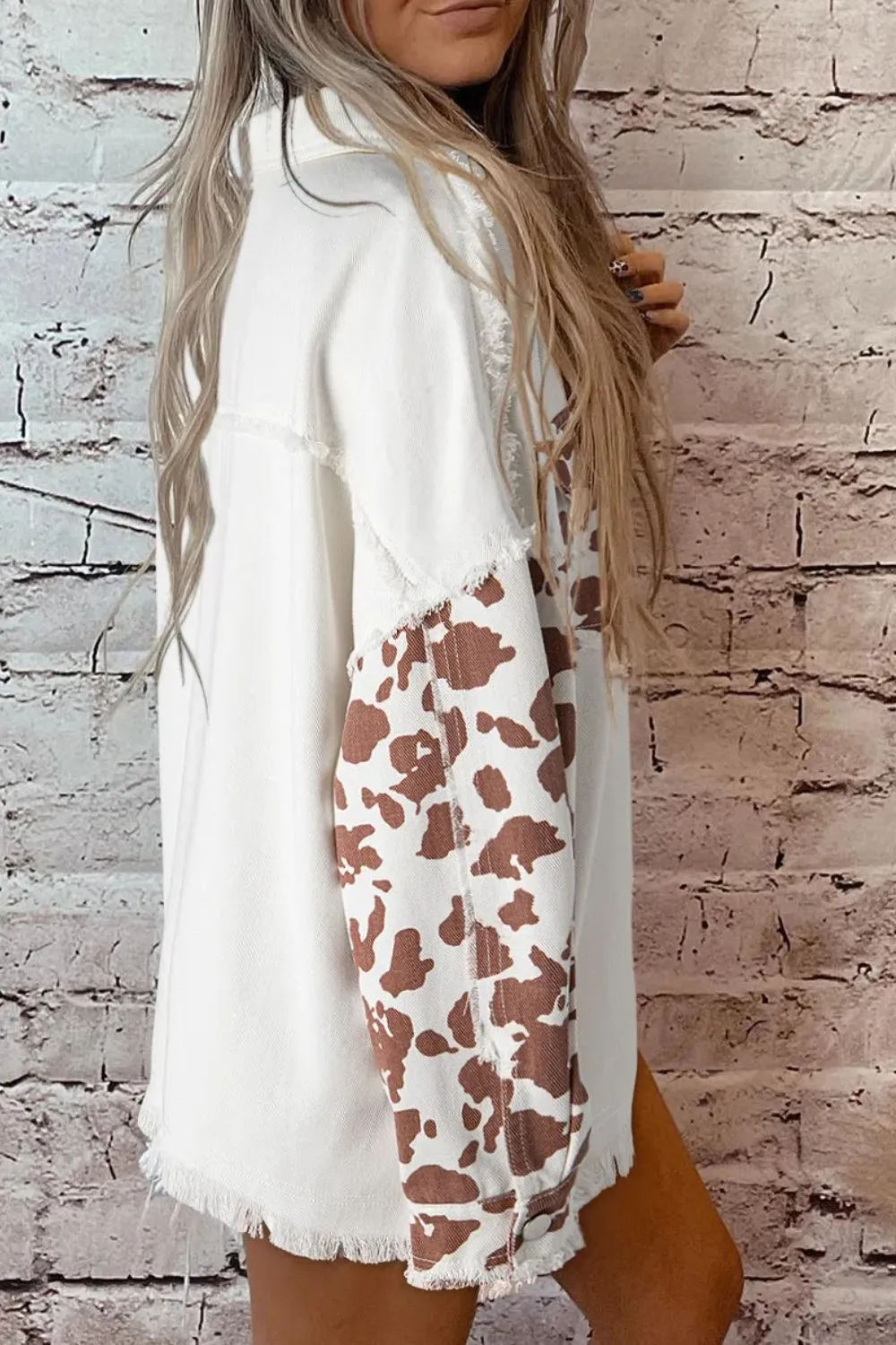 Raw Hem Animal Print Long Sleeve Denim Jacket sold by Unique Kulture product image thumbnail 2