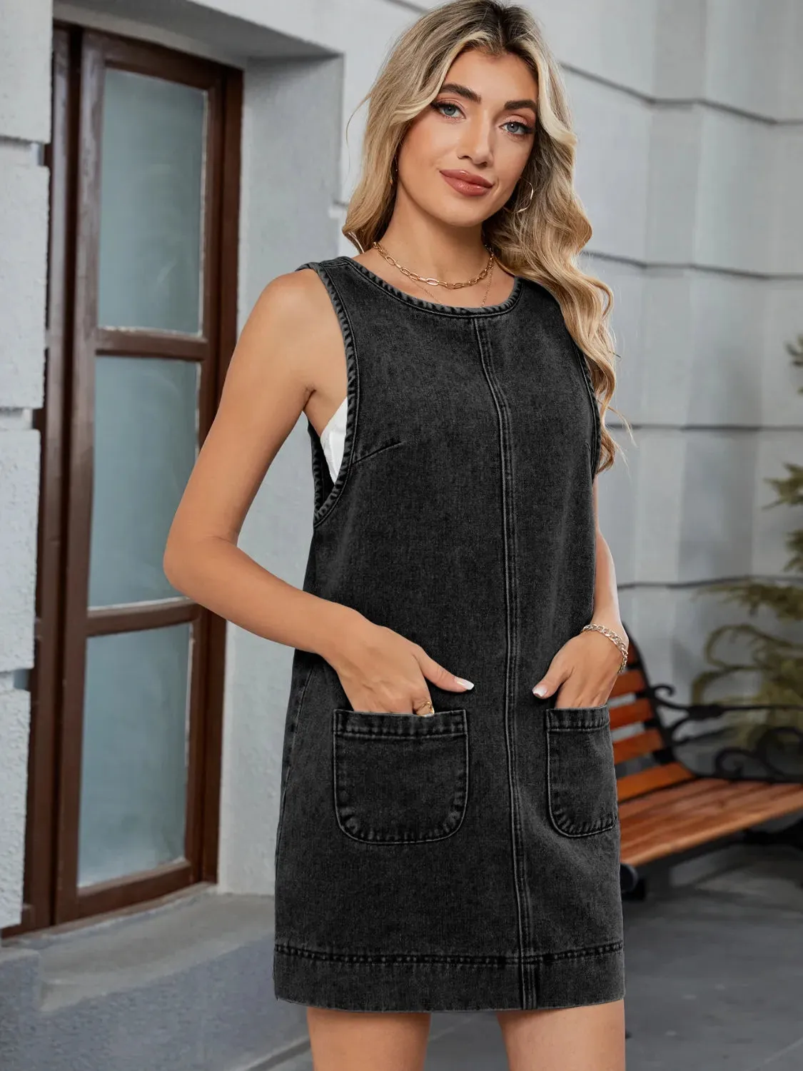 Round Neck Denim Overall Dress sold by Unique Kulture product image thumbnail 4