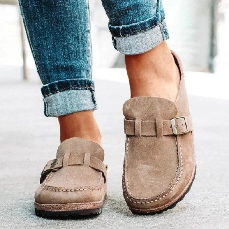 Round Toe Low Heel Buckle Loafers made by Trendsi