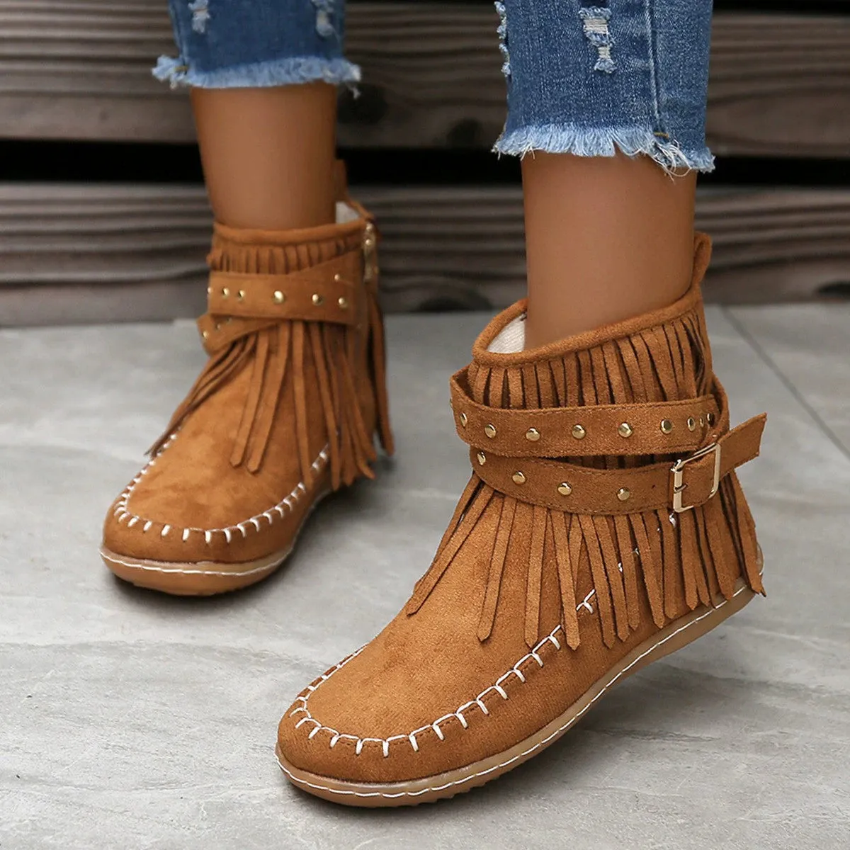 Fringe Studded Suede Flat Boots sold by Unique Kulture product image thumbnail 3