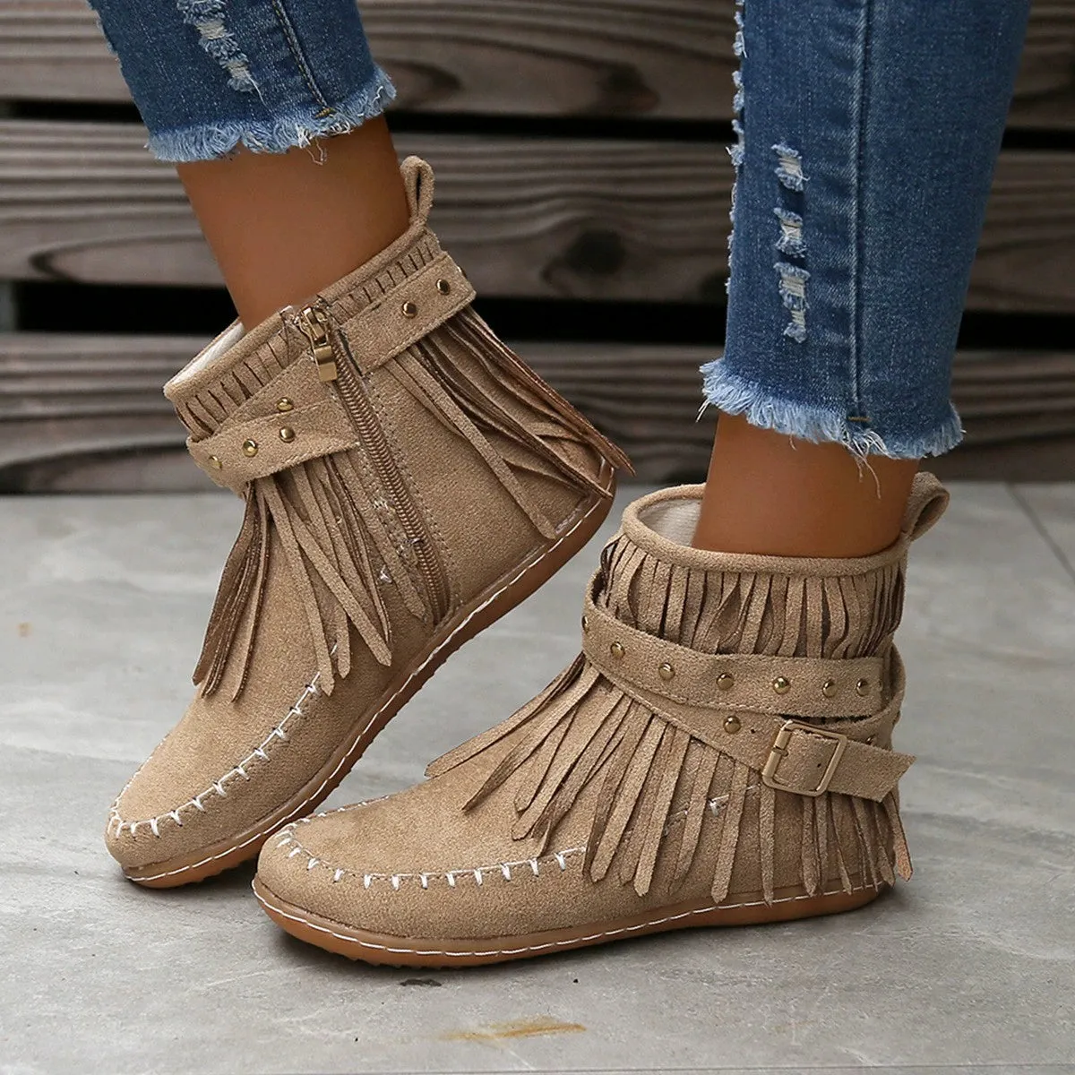 Fringe Studded Suede Flat Boots sold by Unique Kulture product image thumbnail 2