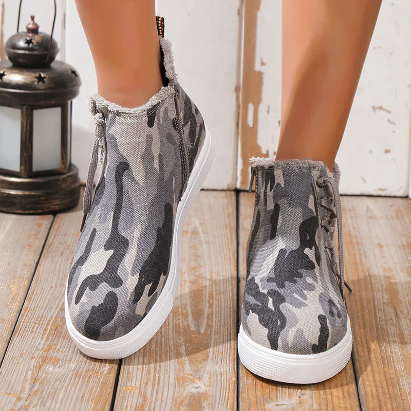 Lace-Up Round Toe Canvas Boots with Side Zip sold by Unique Kulture product image thumbnail 2