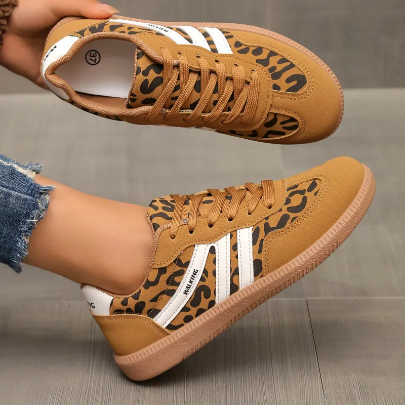 Leopard Round Toe Lace Up Sneakers sold by Unique Kulture