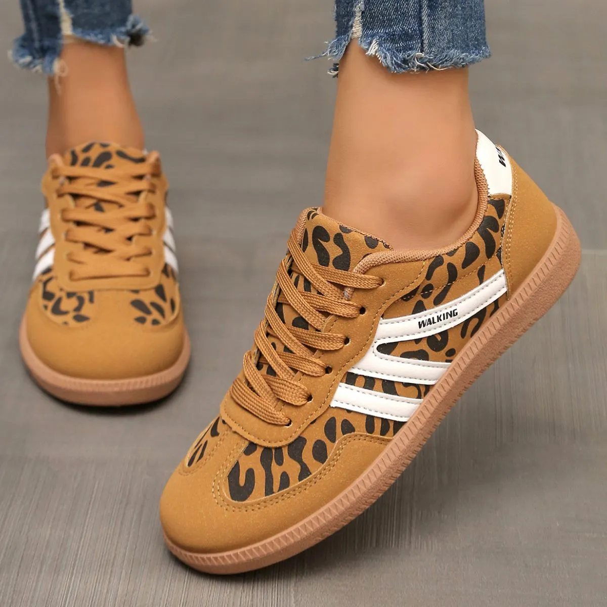 Leopard Round Toe Lace Up Sneakers sold by Unique Kulture product image thumbnail 3